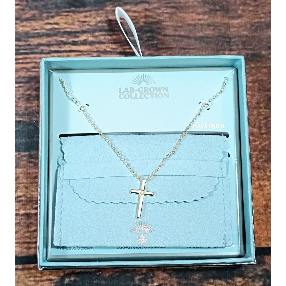 Target Lab-Grown Diamond Cross Necklace‎ 14K Gold Dipped Have Faith Pendant NEW